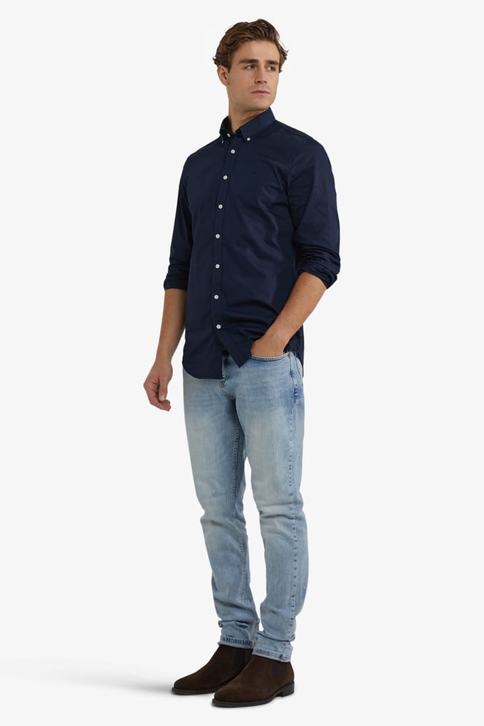 McGregor Stretch Poplin Shirt Navy Größe: L | Business hemden Outlet | Herren | Blau