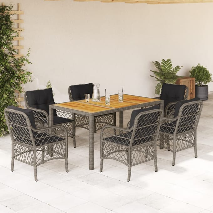 vidaXL - 7-delige - Tuinset - met - kussens - poly - rattan - grijs