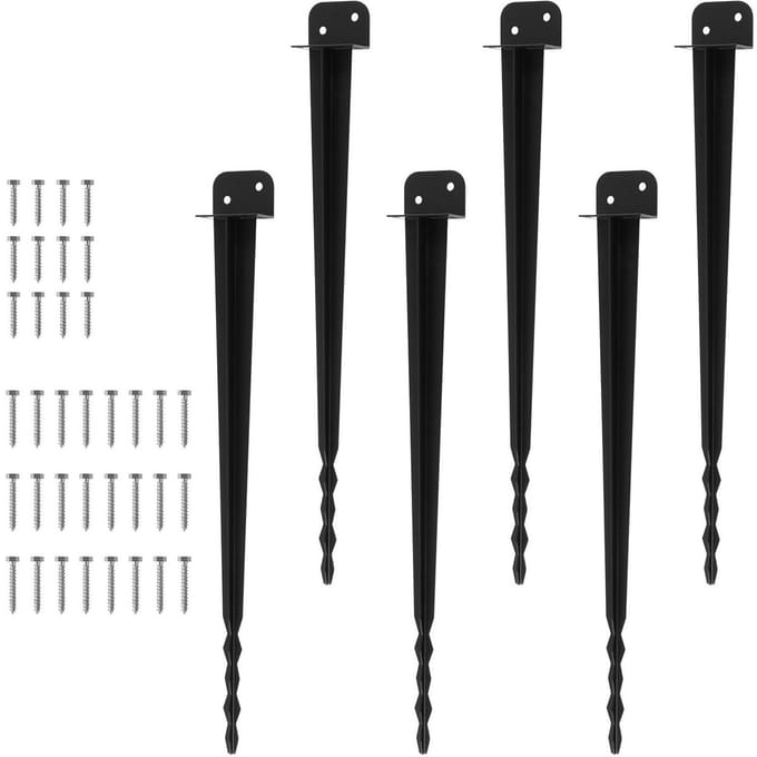 Grondhulzen L-vorm - Palen L-anker - Tuinconstructies Verstevigen - Getand Inslaguiteinde - 70 cm - Zwart