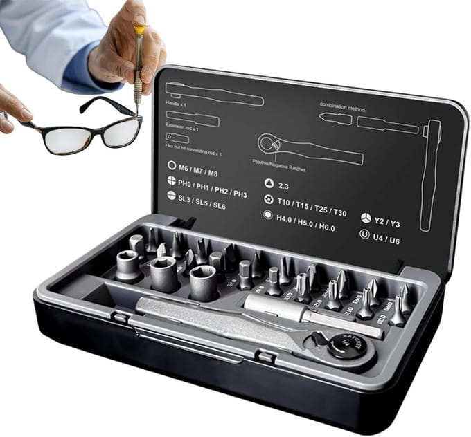 Magnetische Schroevendraaier Set - Precisie Gereedschap - Multifunctionele Reparaties - Efficiënte Ratel Functie - 25-in-1 - Grijs