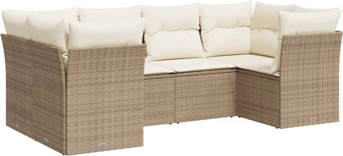 vidaXL - 6-delige - Loungeset - met - kussens - poly - rattan - beige