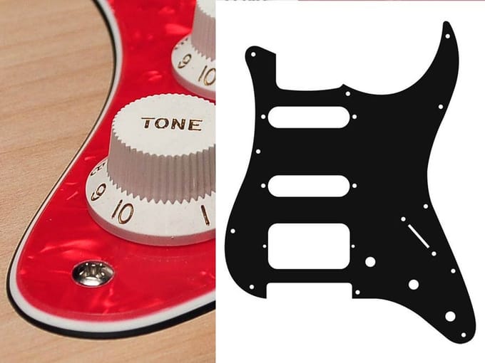 Boston ST-323-PR pickguard, Stallion, SSH, 3 pot holes, 3-5 switch, 3 ply, pearl red