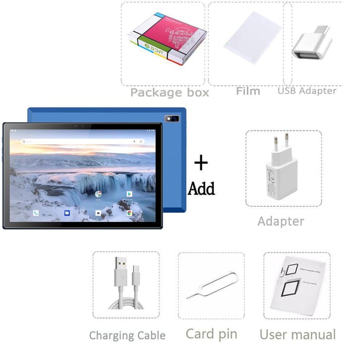BDF P30 10,1 pouces 8 Go RAM+256 Go ROM Android 13 Pad Réseau 3G 4G Lte Tablette PC Appel Tablettes Android EU Plug bleu