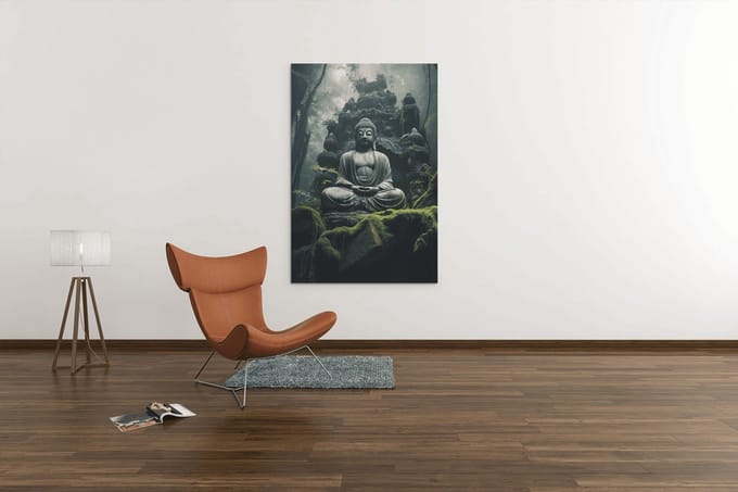 Canvas Schilderij - Standbeeld - Boeddha - Wanddecoratie - 120x80x2 cm
