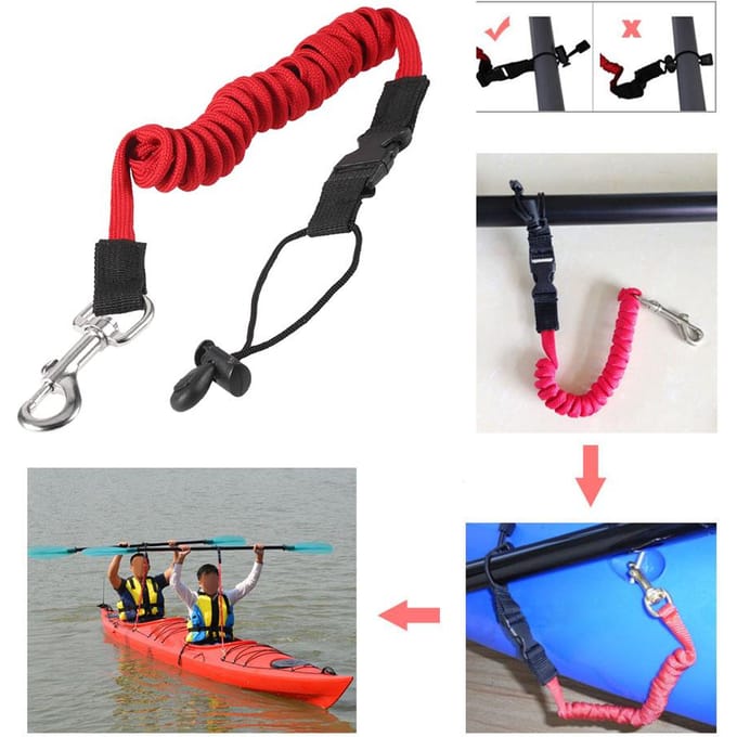 Laisse élastique pour pagaie, kayak, canoë, canne à pêche, bateau à rames, cordon enroulé, corde d'attache noir