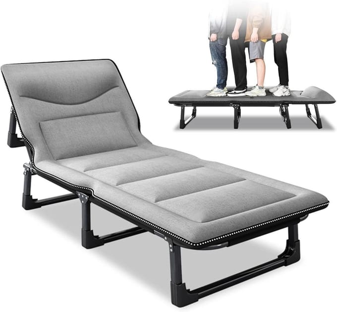 Vouwbaar Kampeerbed - Opklapbaar Ledikant - Buiten Ontspannen - Verstelbare Rugleuning - 190 cm - Zwart