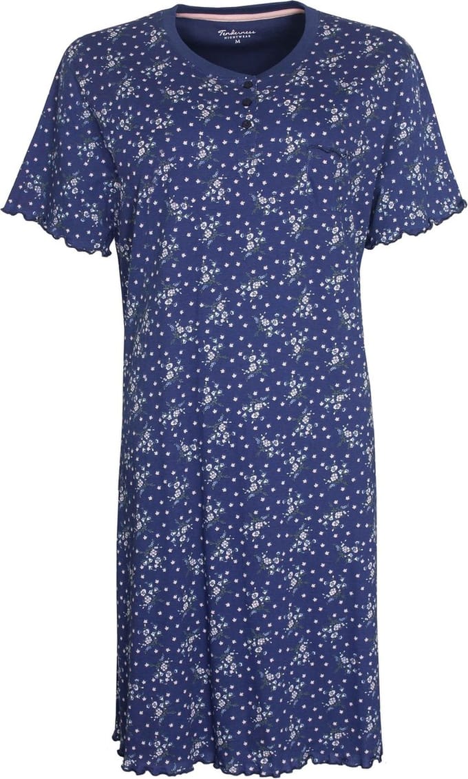 Tenderness Dames Nachthemd - 100% Katoen - Donker Blauw - Maat S