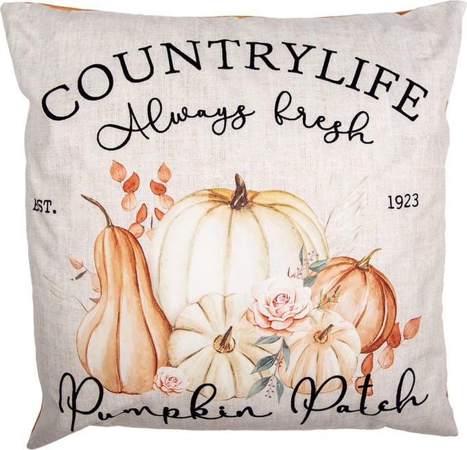 Clayre & Eef Kussenhoes Overig 45x45 cm Beige Polyester Pompoen Herfst decoratie