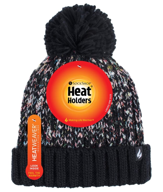 Heat Holders - Thermische warme bobbelhoed voor dames - Zwart