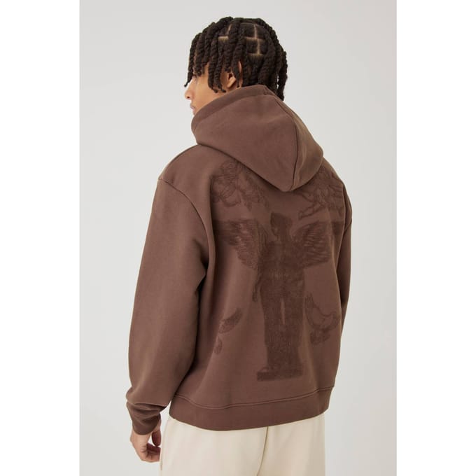 Smart Oversized Boxy Super Heavyweight Puff Print Hoodie | Chocolate | Size Medium