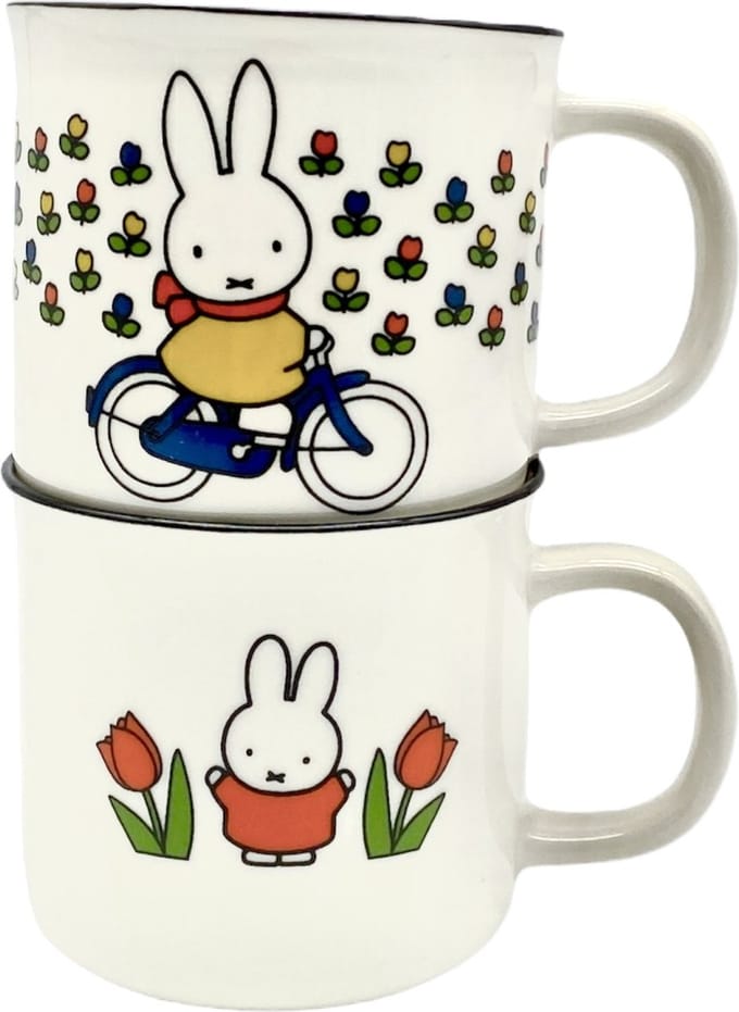 Nijntje Mokken - Fiets - Tulpen Rood - Keramiek - Retro - Set van 2