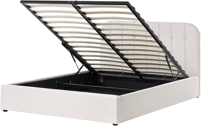 BELIANI CHALLANS - Bed met opbergruimte - Off-white - 160 x 200 cm - Stof