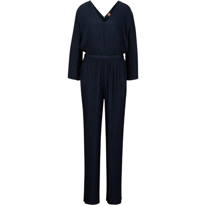 Boss Dames Geplooide Regular Blouson Mouw Jumpsuit (Blauw)