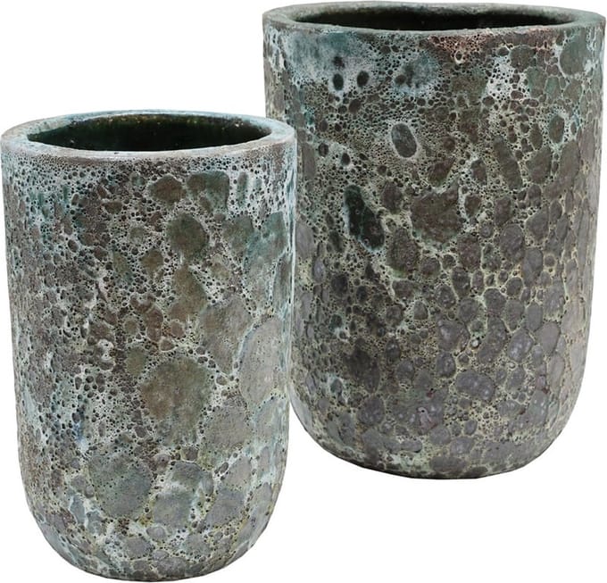 Bloempot Fuji | Relic Jade | Set van 2 | Handgemaakt | Ø36/26 x H45/35 cm