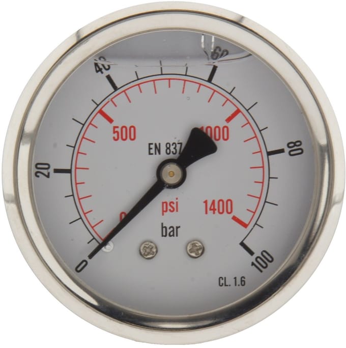0..100 Bar Glycerine Manometer Achteraansluiting RVS/Messing 63 mm Klasse 1.6 - ML010063SHG