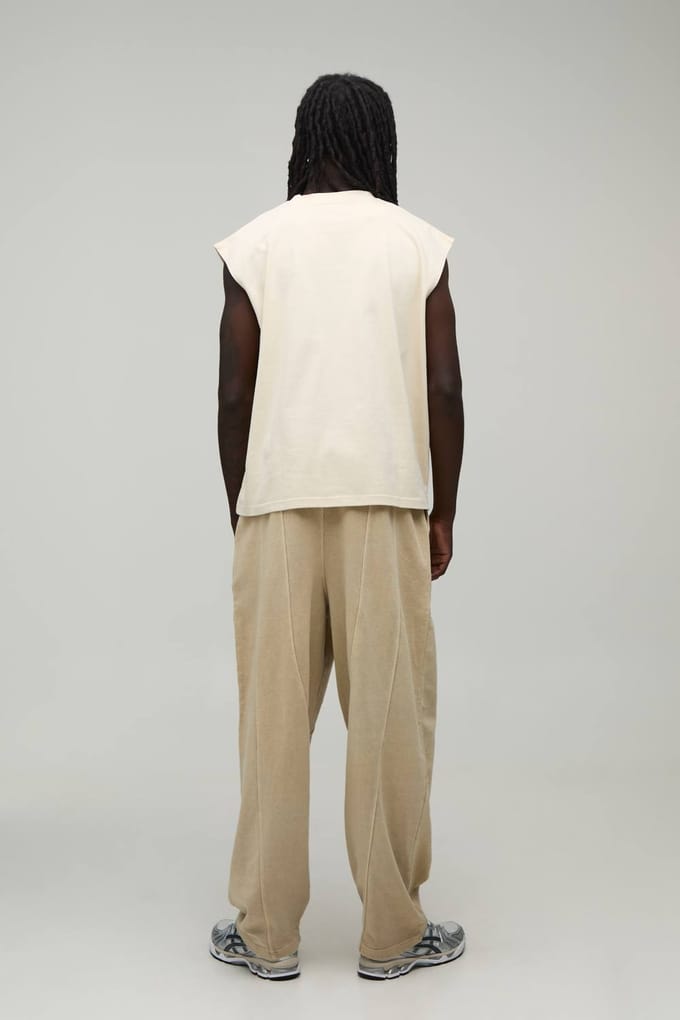 Balloon Fit Jogger Met Naaddetail En Washed Afwerking | Stone | Size Medium