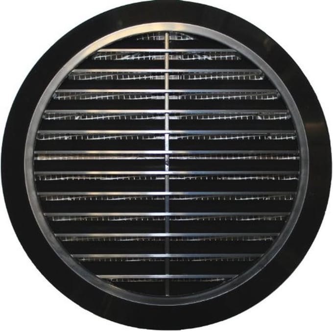 Ventilatierooster Rond 100-150 mm met Insectennet - Zwart Kunststof