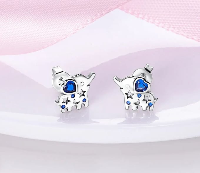 oorbellen olifantjes zilverkleur - blauw