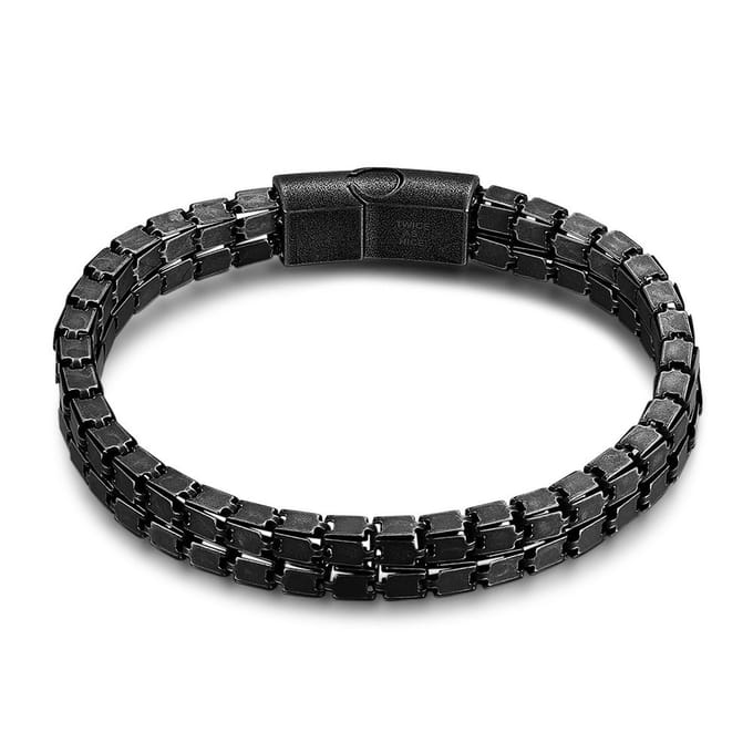 Twice As Nice Armband in edelstaal, dubbele grijze schakel 21cm