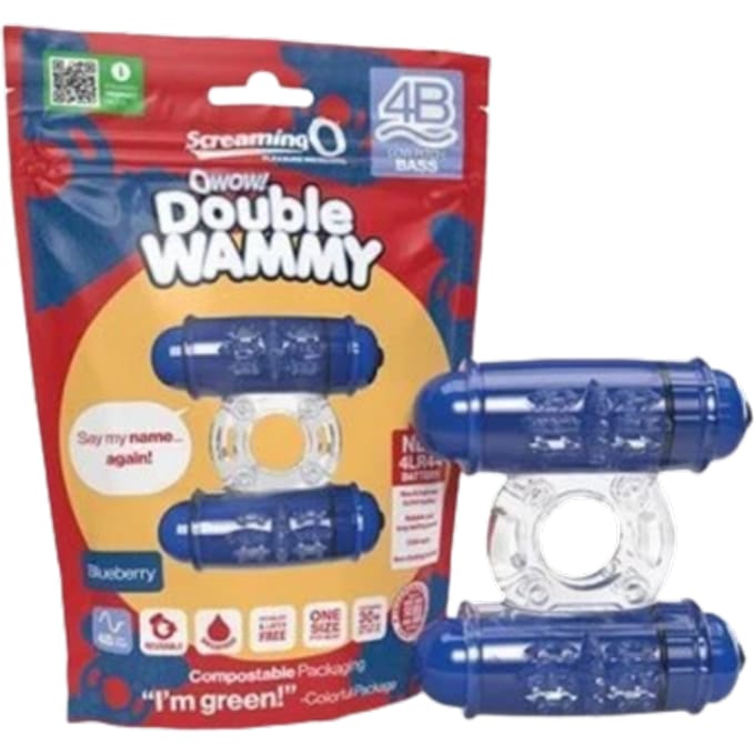 Screaming O Wow Double Whammy Vibrating Ring – Blauw