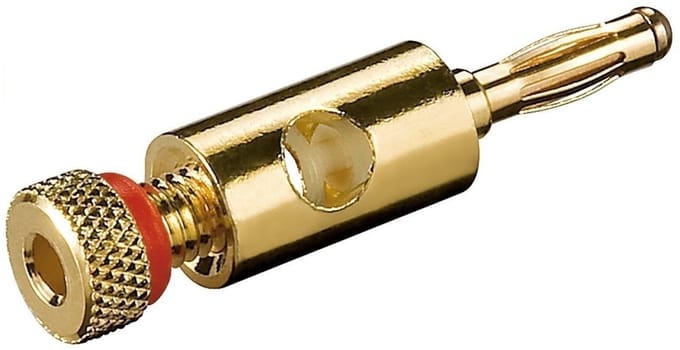 Goobay Banaanplug met schroefaansluiting, verguld, 4 mm, kleurring rood
