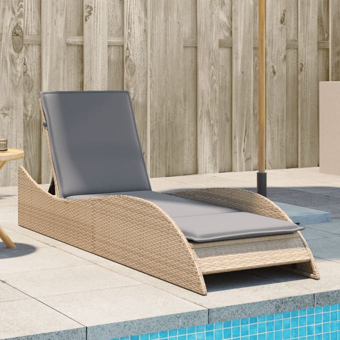 vidaXL - Ligbed - met - kussen - 60x205x73 - cm - poly - rattan - beige