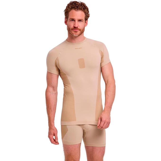 FALKE Warm Trend Shortsleeved sneldrogend functioneel materiaal functioneel shirt met korte mouwen heren beige - maat M