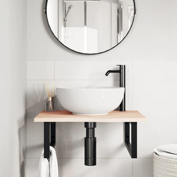 vidaXL - Badkamer - wandschap - staal - en - massief - eikenhout