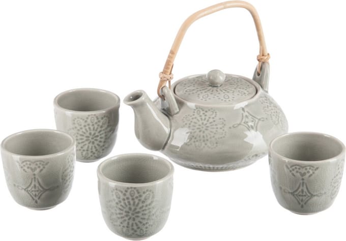 Aardewerk Theepot Grijs Met Glazen