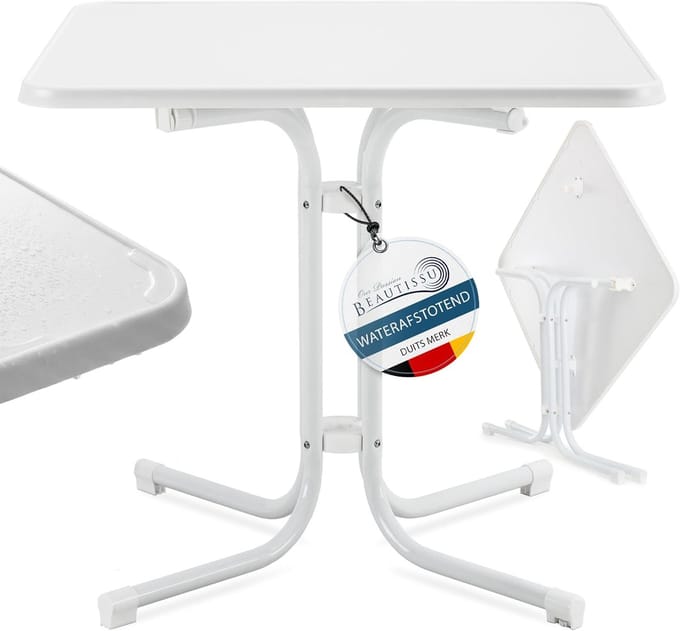 Buiten Tafel - Terrastafel Balkontafel - Buiten Eten - Inklapbaar Waterdicht - 70x70x70 cm - Wit