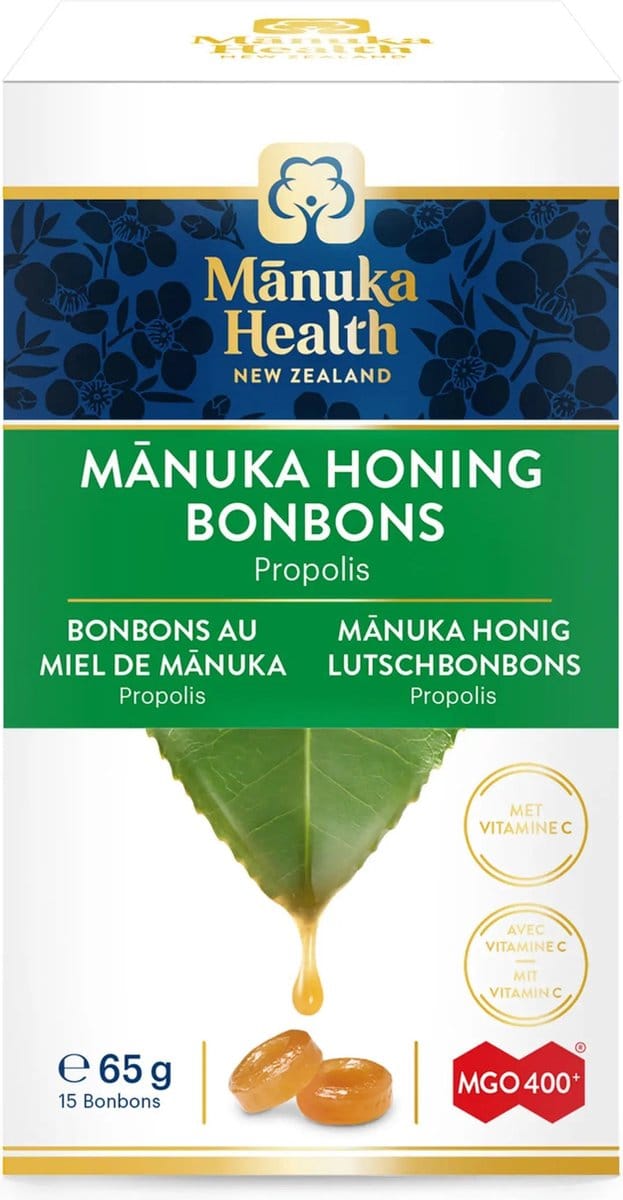Manukahoning druppels (zuigtabletten) 65g met propolis en vitamine C Manuka Health