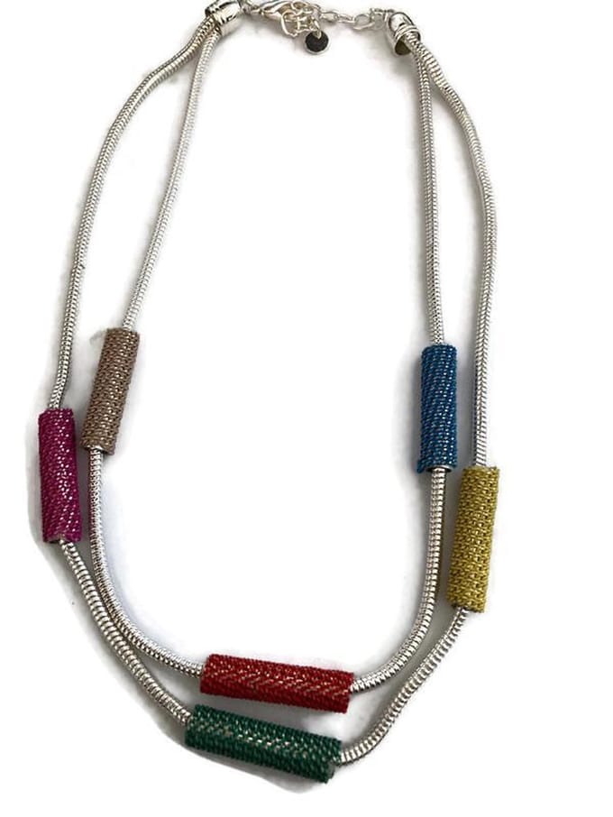 Petra's Sieradenwereld - Ketting dubbellaags met gekleurde buisjes (882)