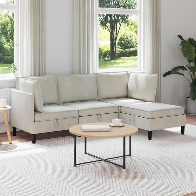 vidaXL - Woonkamer - Meubelset - 4 - st - Crèmekleurig - Fluweel