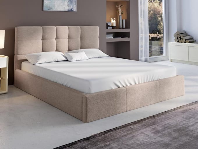 Vente-unique Bed met opbergruimte stof beige 180 x 200 cm (Super King Size Bed)