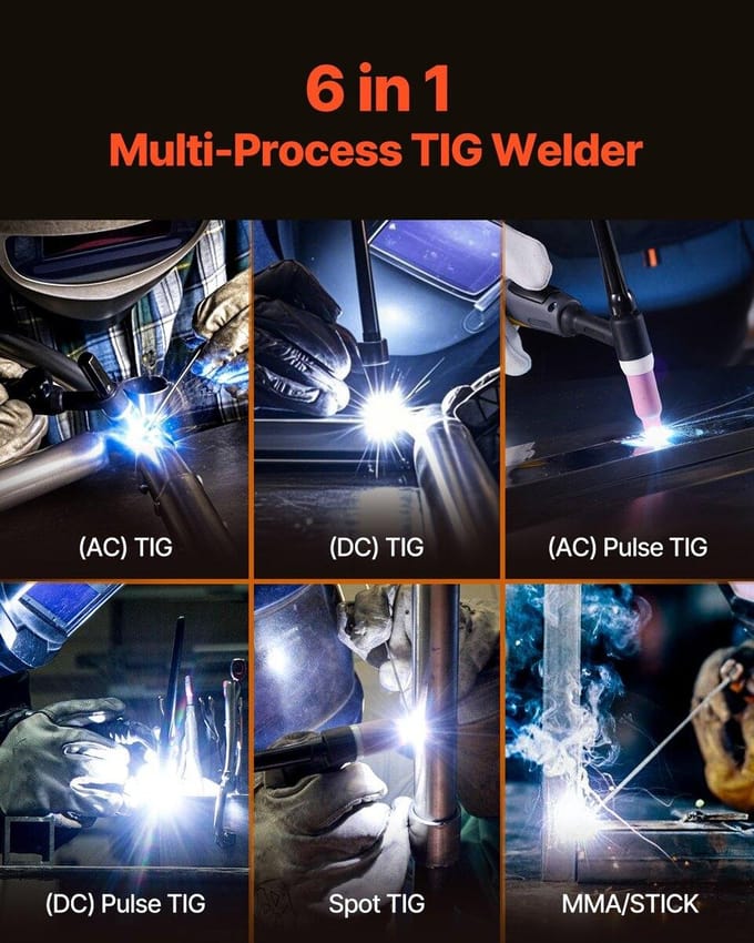 Soudeuse TIG 6-en-1 Machine à souder AC/DC Impulsionnel Ponctuel MMA Électrode Inverter IGBT
