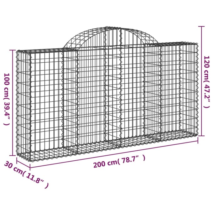 vidaXL - Schanskorf - gewelfd - 200x30x100/120 - cm - gegalvaniseerd - ijzer