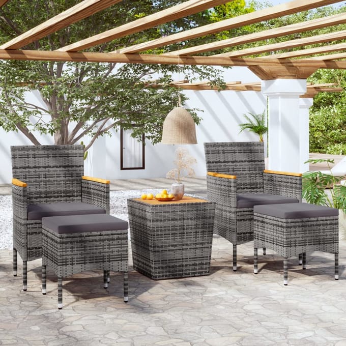 vidaXL - 5-delige - Bistroset - poly - rattan - en - massief - acaciahout - grijs