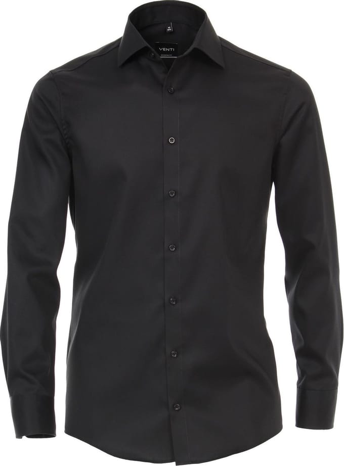 VENTI modern fit overhemd - twill - zwart - Strijkvriendelijk - Boordmaat: 38