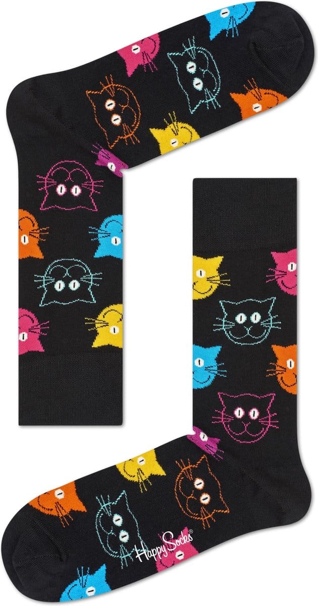 Happy Socks Cat Sokken - Zwart/Multi - Maat 41-46