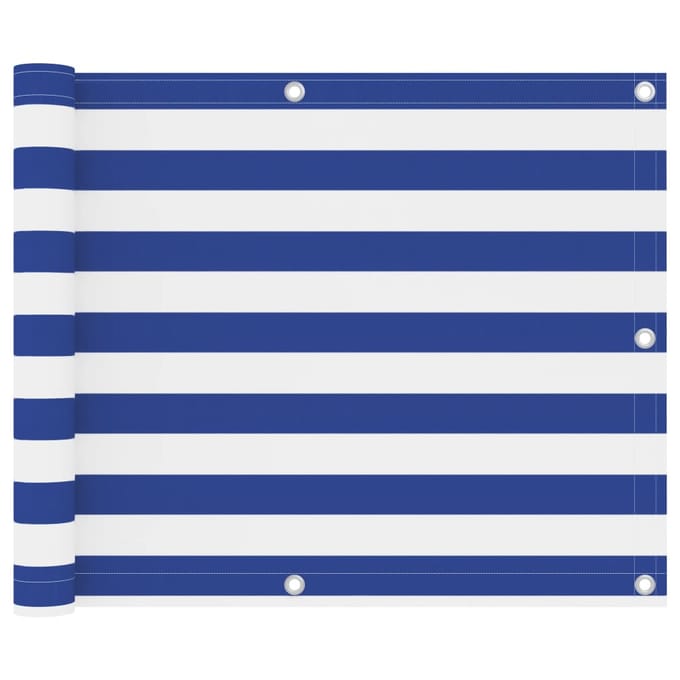 vidaXL - Balkonscherm - 75x400 - cm - oxford - stof - wit - en - blauw
