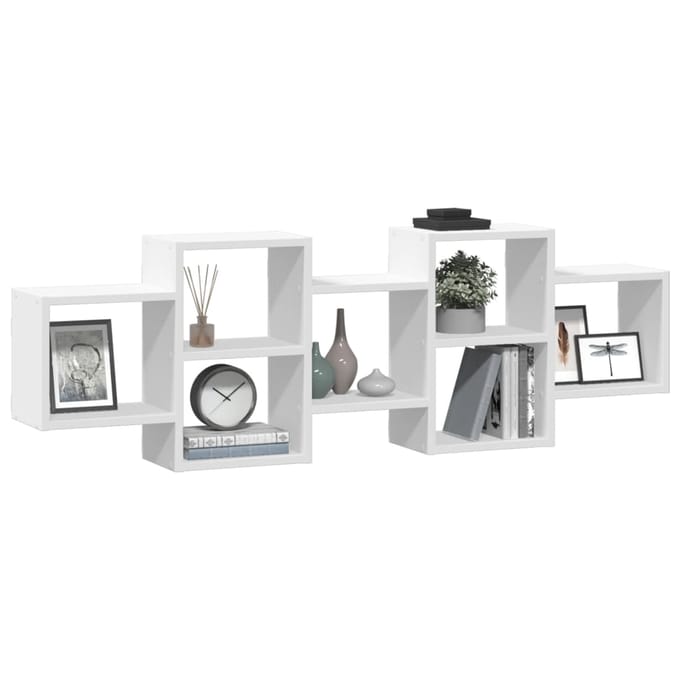 vidaXL - Wandschap - 129x18x42 - cm - bewerkt - hout - wit