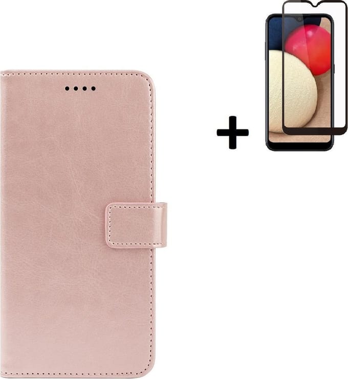 Geschikt voor Samsung Galaxy A03s Hoesje - A03s Screenprotector - Wallet Bookcase Rose Goud + Full Screenprotector