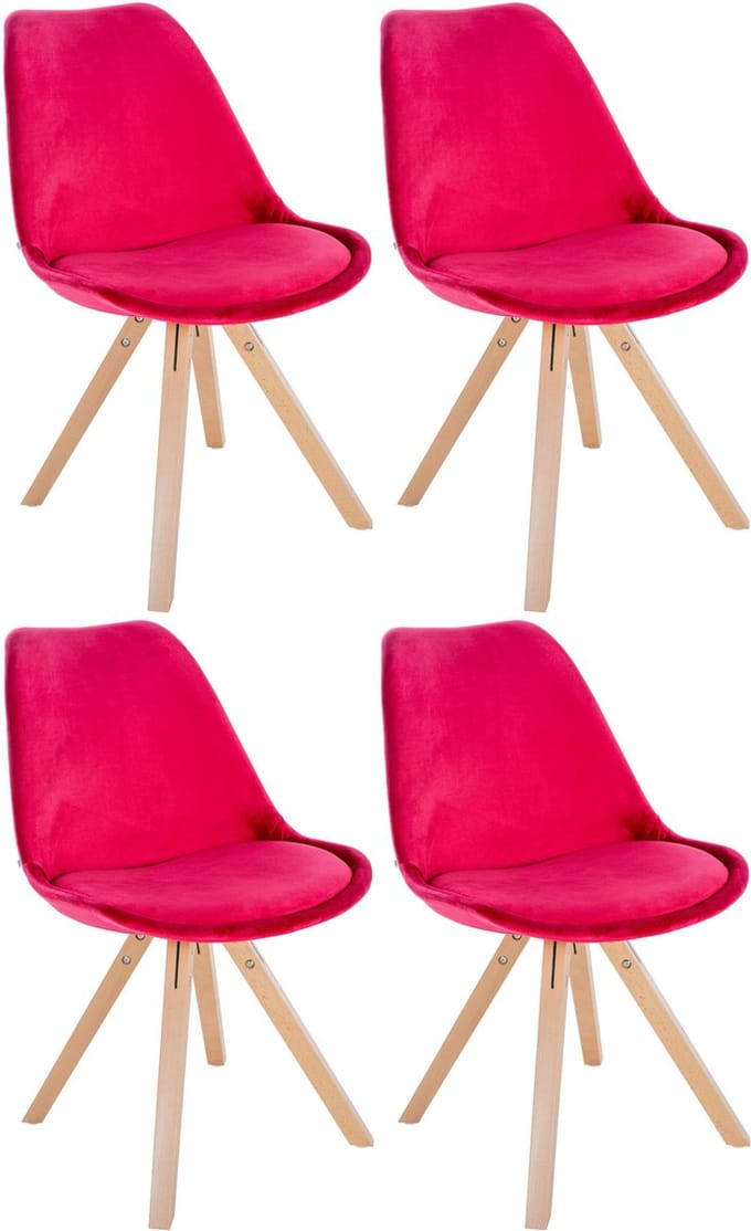 CLP Sofia Set van 4 Eetkamerstoelen - Zonder armleuning - Velvet - Fluweel - rood natura (vierkant)