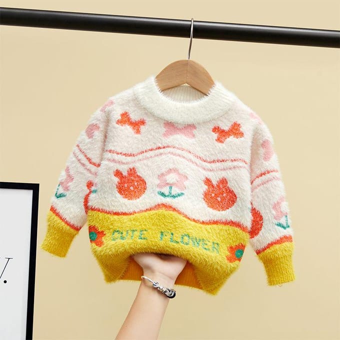 Pull Bébé Fille avec Pull Épaissi Four Vison Pull Tricoté Fille Hiver Pull Enfant 130 jaune