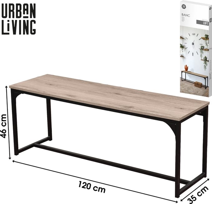 "LOFT" bank met een structuur van zwart metaal 120 x 35 x H46 cm