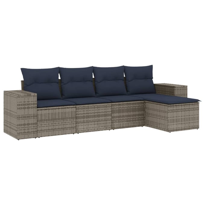 vidaXL - 5-delige - tuinbankset - met - kussens, - grijs - polyrotan