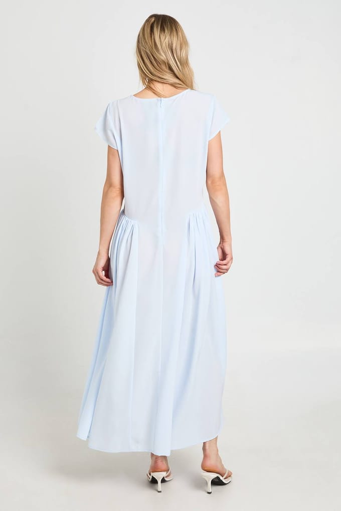 boohoo Dames Petite Getextureerde Volume Rok Midaxi Jurk | Pastelblauw | Maat: 36