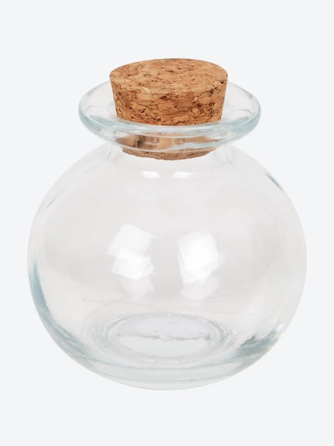 Glazen mini urn,met kurk dop