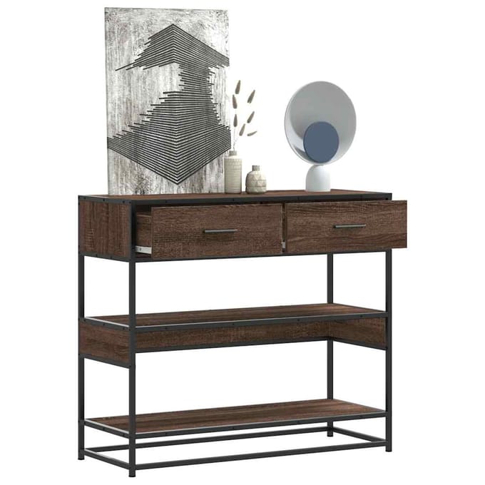 vidaXL - Wandtafel - 90x35x80 - cm - bewerkt - hout - bruin - eikenkleur