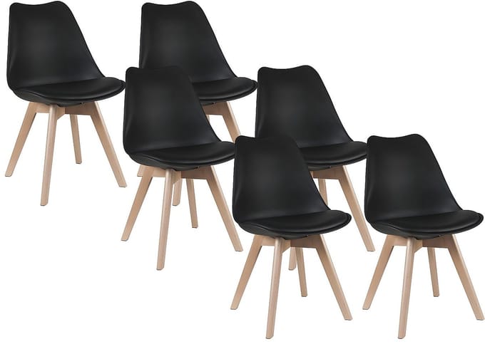 Vente-unique Set van 6 stoelen JODY - Polypropyleen, kunstleer en beuken - Zwart